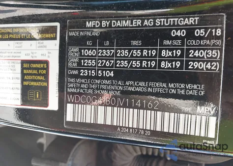 2018 Mercedes-Benz Glc 300 из США, поврежденный, VIN WDC0G4JB0JV114162